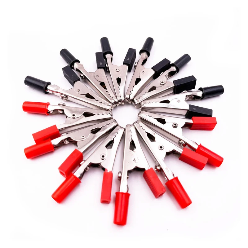 Hot 10pcs 50mm Insulated Black Red Plastic Handle Test Probe Metal Alligator Clips Connector Connect Socket Plug for Battery