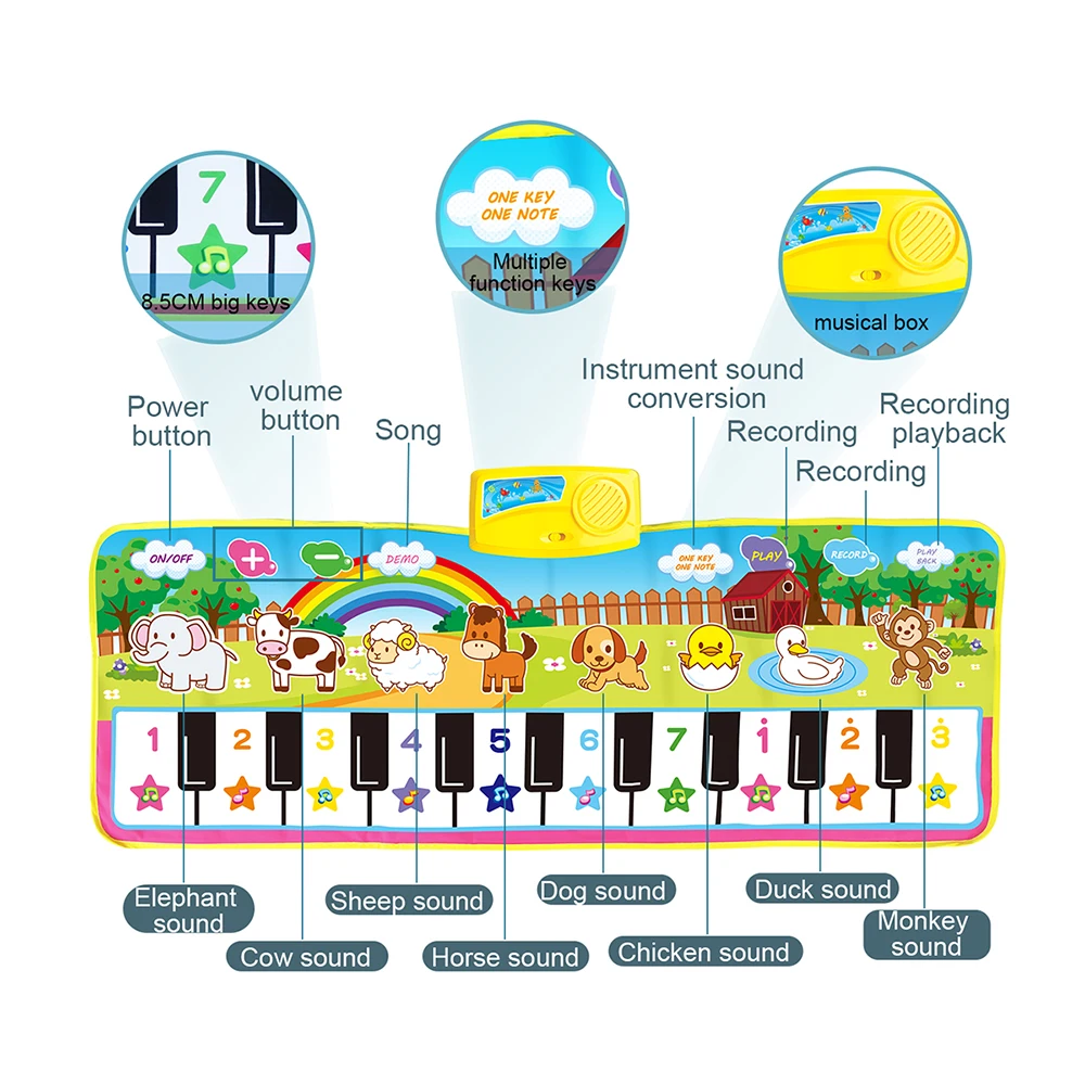 3รูปแบบเด็ก Musical Mat Multifunctional เปียโนเล่นพรม & สัตว์เสียงเครื่องดนตรีของเล่นของเล่นเพื่อการศึกษาเด็ก