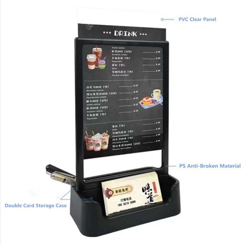 A4 210x297mm Restaurant Menu Paper Holder Display Stand With Storage Box Photo Picture Frame Table Plastic Sign Holder Stand
