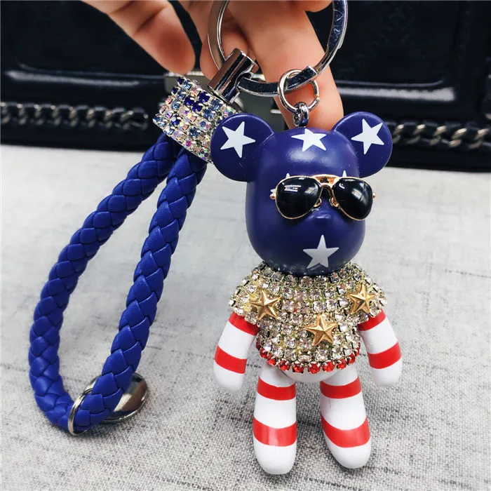 Handmade DIY Craft Rhinestone Cartoon Bomgom Bear Keychain Leather Rope  Key Chain Gloomy Bag Charm Pendant Gift 2020