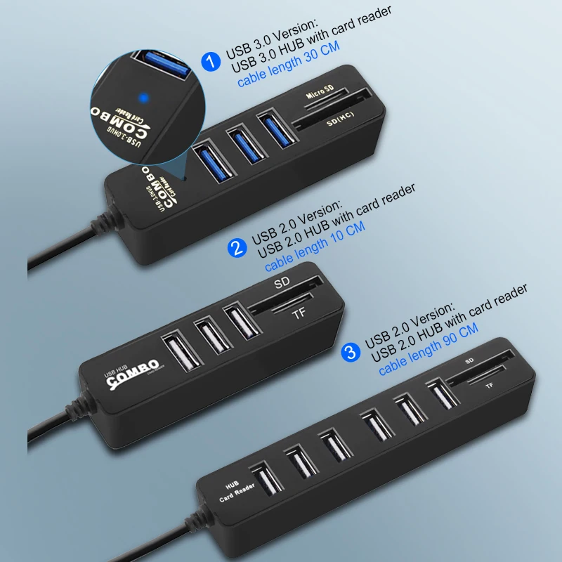 범용 미니 USB 허브 2.0, 고속 USB 분배기, TF SD 카드 리더기, PC 액세서리용 6 포트 2.0 Hab 어댑터, 3 포트 허브