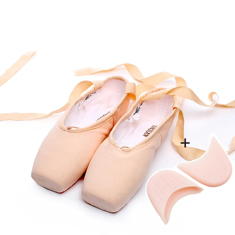 High Quality Girls Boy Women Men Performance Competition Wear Pink Red Black Satin Canvas Ballet Pointe Shoes with ribbon