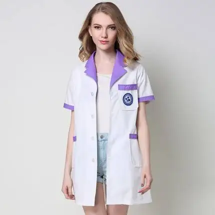 White lab coat short sleeve doctor dress female nurse dress long sleeve beauty salon tattoo artist work clothes