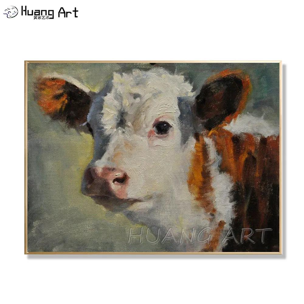 New Arrived Hand Painted High Quality Animal Cow Portrait Oil Painting On Canvas Hand Painted Cow Head Oil Painting Decoration