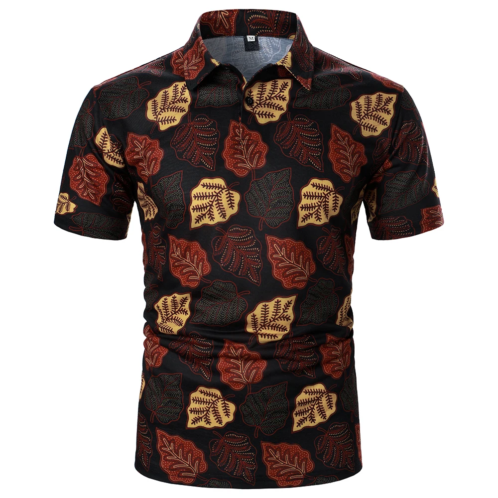 Men Polo  Shirt Men Short Sleeve Shirt Leaf Print Hawaiian Style Summer New Leisure Fashion Holiday Style Men T-Shirt