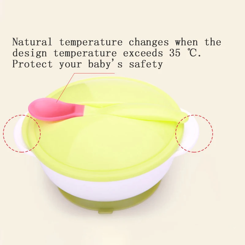 Temperature Sensing Feeding Spoon Child Tableware Plate/Tray Food Bowl Learning Dishes Service Suction Cup Baby Dinnerware Set