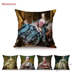 Royal European Lady Madame de Pompadour Francois Boucher Rococo Style Painting Sofa Throw Pillow Cover Car Linen Cushion Cover