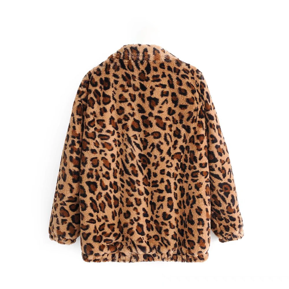 PUWD Casual Women Leopard Print Plush Jacket 2021 autunno inverno Retro High Street Fashion Coat Trend Loose Female Thick Outwear