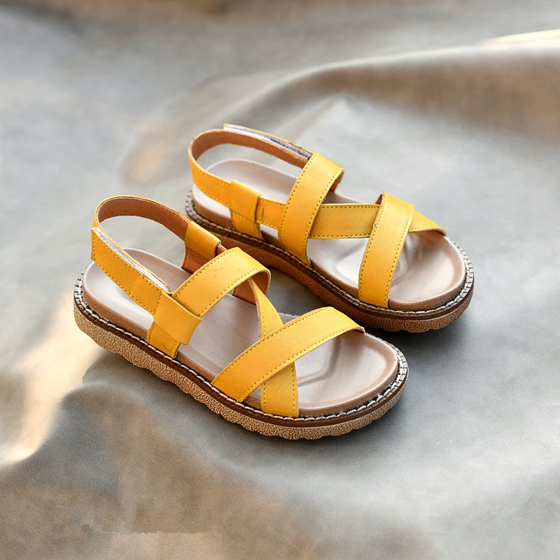 Sandalias de piel auténtica para niñas, zapatos de playa de moda de lujo, antideslizantes, talla 26 36