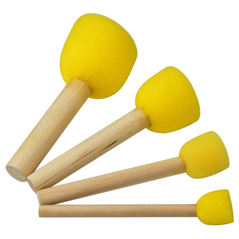 4Pcs/setKid Sponge Paint Brush Original Wooden Handle Painting Graffiti Early Toy DIY Art Supplies Gifts  Sponge Paint Brush