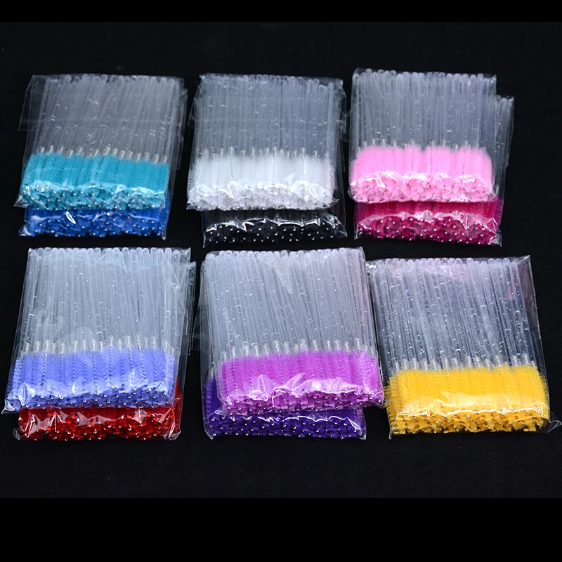 50Pcs Crystal Eyelash Brushes Disposable Eyebrow Comb Eye Lash White Mascara Wands Lash Spoolies Makeup Applicators Tools