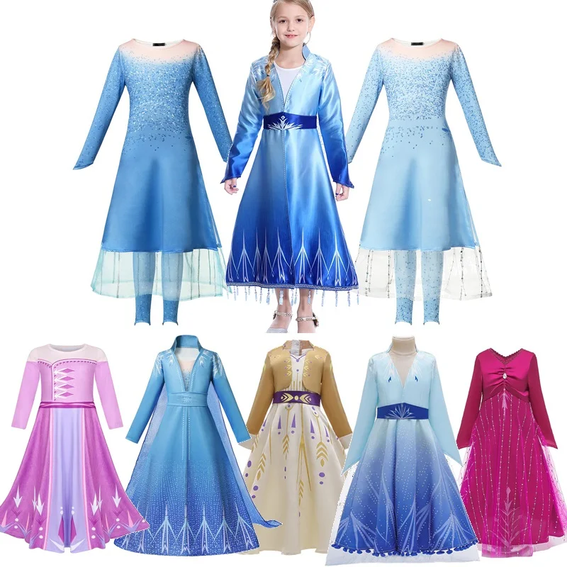 

MUABABY Girls Elsa Dress Up Fancy Costume Children Anna New Princess Dresses Halloween Carnival Party Frock Girl Clothes