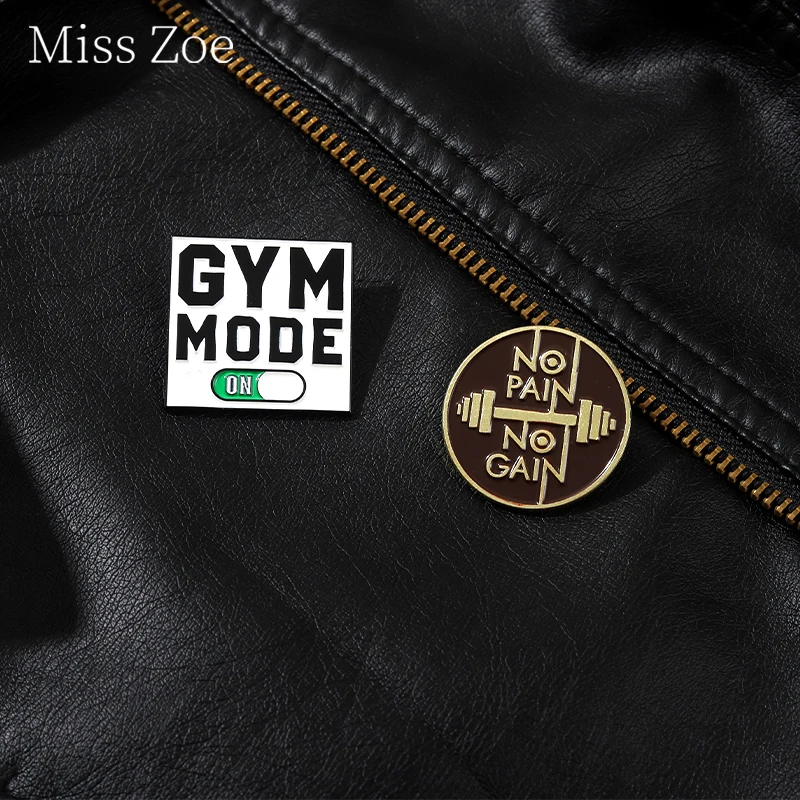 Open Gym Mooe Pattern Enamel Pins No Pain No Gain Encourage Brooches Lapel Clothes Badge Party Gifts For Kid Friends Jewelry