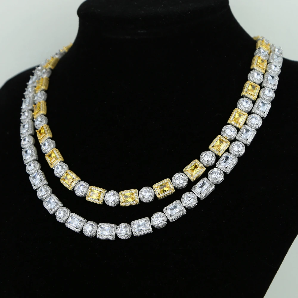New design iced out bling cz cluster men boy chain 5A fashion cz cubic zirconia hiphop white yellow two tone rock men Necklace