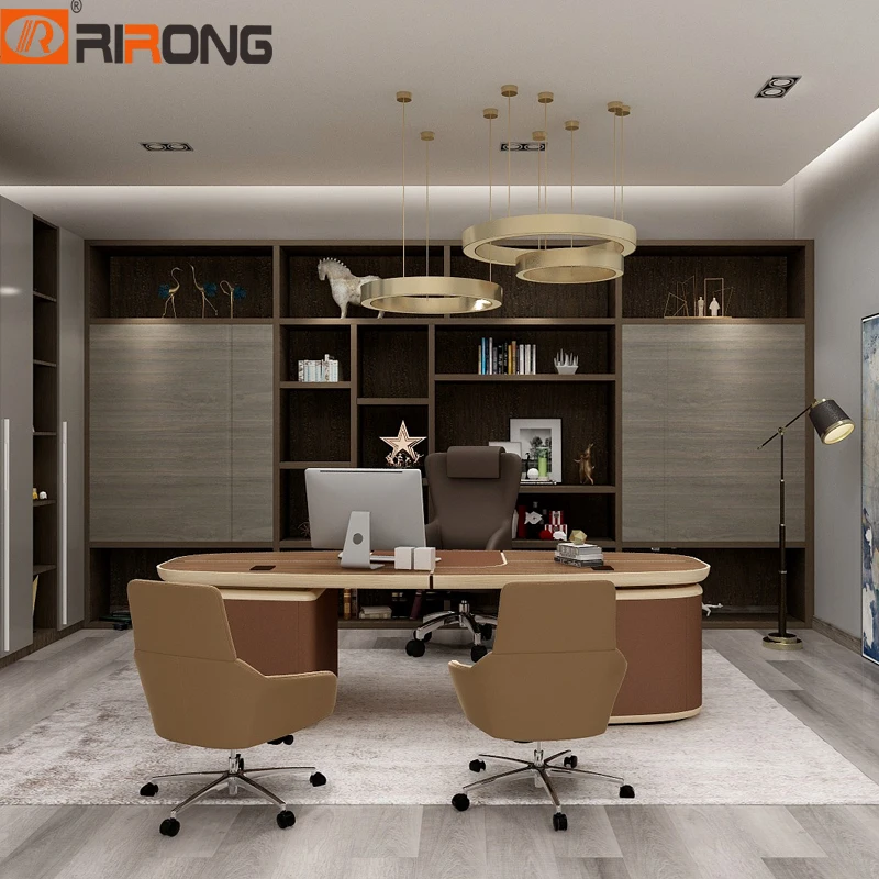 Lxury Itay Design Home Office Study Room Brown Chocolate Standing Leather Wooden Desk Office Desktop Executive Table Desk Set