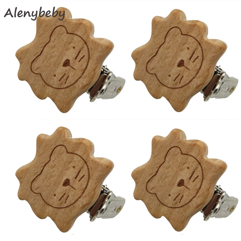 Natural Beech Wood Animal Cat Pacifier Clips Teething Grasping Suspender Chain Clips Charm Antique DIY Baby Teether Accessory