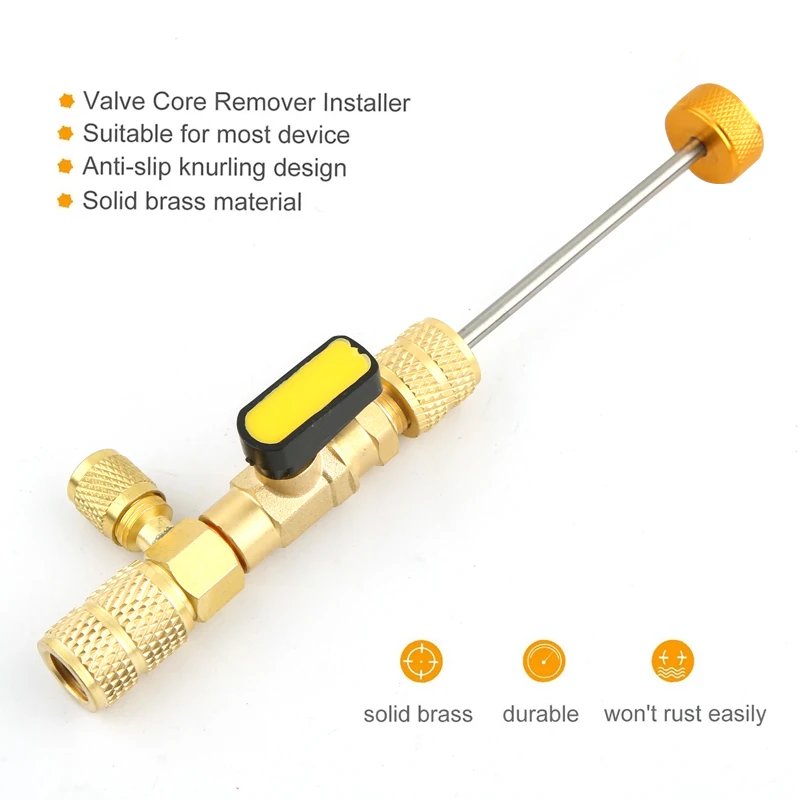 Herramienta de instalador de núcleo de válvula R410A R22 con puerto Dual tamaño 1/4 y 5/16 para sistema HVAC R404A, R407C, R134A, R12, R32