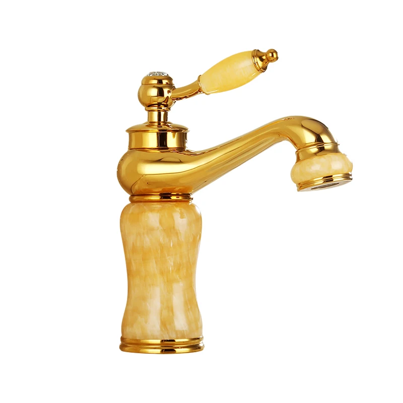 

TT Golden Hot and Cold Faucet Household Washbasin Basin Headstall Bathroom Copper Lifting Jade Faucet