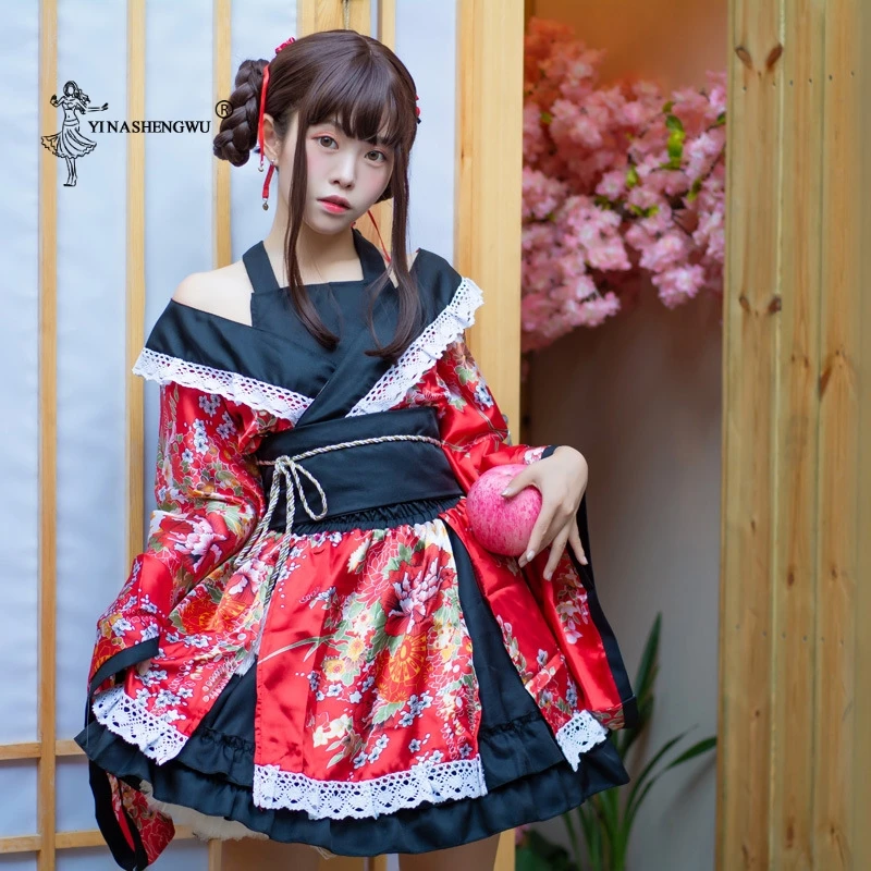 

Traditional Japanese Costume Kimono Dress for Women Sakura Yukata Tutu Japanese Kawaii Girls Anime Cosplay Haori Stage Party