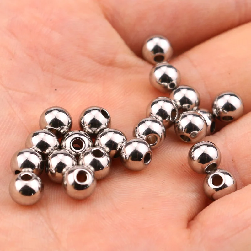 100pcs/lot 3 4 5 6 8mm Stainless Steel Gold Steel Tone Round Spacer Bead with1.5/2mm Hole for DIY Beads for Jewelry Making