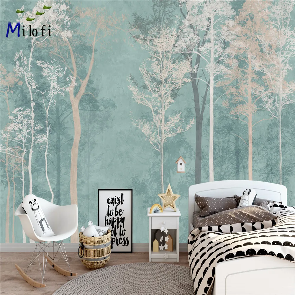 

Milofi custom 3D Nordic hand-painted deer forest landscape children's wallpaper mural wall covering background wall decoration