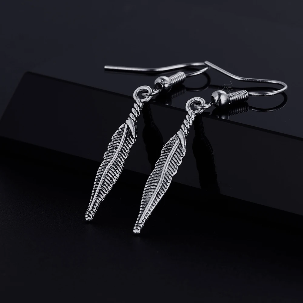 Trendy Feather Shape Dangle  Antique Silver Plated Earrings for Women Girl Retro Drop Earrings Cute Earring Jewelry Bijoux image 3