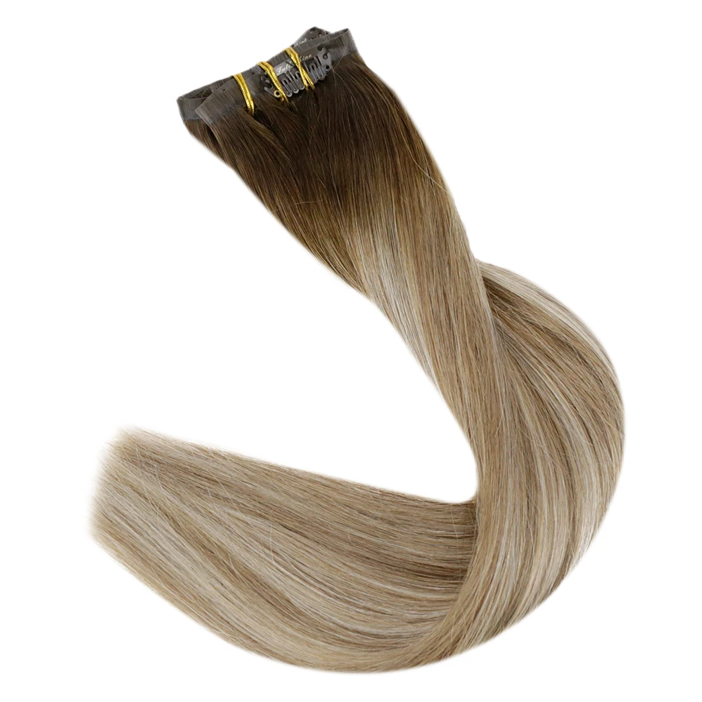 Volledige Glans PU Clip Hair Extensions Remy Menselijk Haar 100g Naadloze Onzichtbare Clip In Extensions Menselijk Haar Balayage Kleur blond