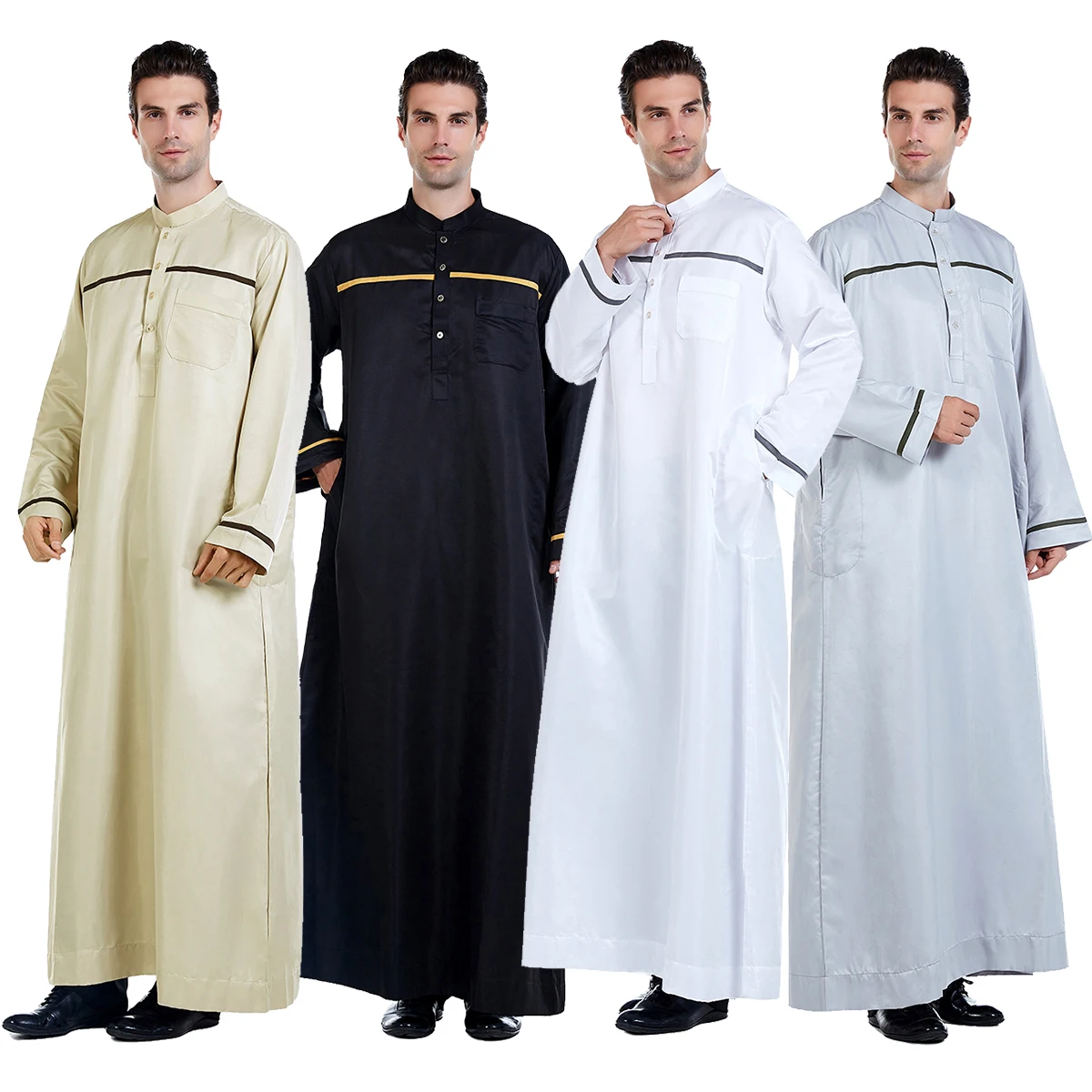 

Saudi Arab Men Robe Thoub Muslim Clothing Long Sleeve Kaftan Abaya Dubai Indian Middle East Islamic Man Jubba Thobe Plus Size