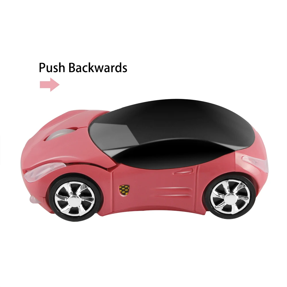 Mini ratón inalámbrico 3D de 2,4G para niños y niñas, diseño en forma de coche, bonito ratón óptico USB de 1600 DPI, color rosa, para ordenador portátil, PC y Notebook