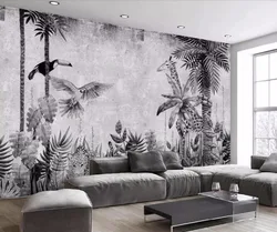 Papel tapiz personalizado para pared, mural pintado a mano de selva tropical, Fondo de dormitorio de planta blanca y negra, 8d