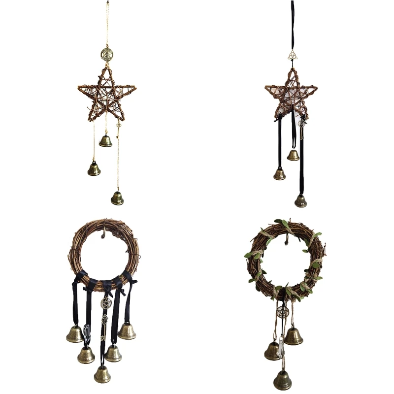 Decorative wall hanging rattan ring five-pointed star wind chime Bells For Wedding Birthday Party Garden Home Decoration