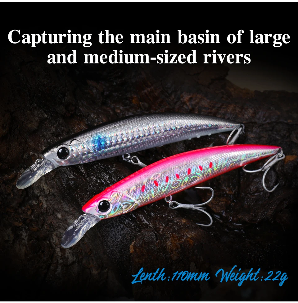 TSURINOYA 110S Sinking Minnow DW77 110mm 22g Großer Kunstköder für Forellen, Hechte, Wolfsbarsche, Meeresangeln, Jerkbait, Wobbler – Detail 14