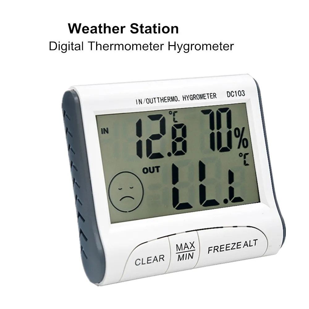 Digital Weather Station Thermometer Hygrometer DC103 Temperature Humidity Meter LCD Indoor Outdoor Wired External Sensor Tester