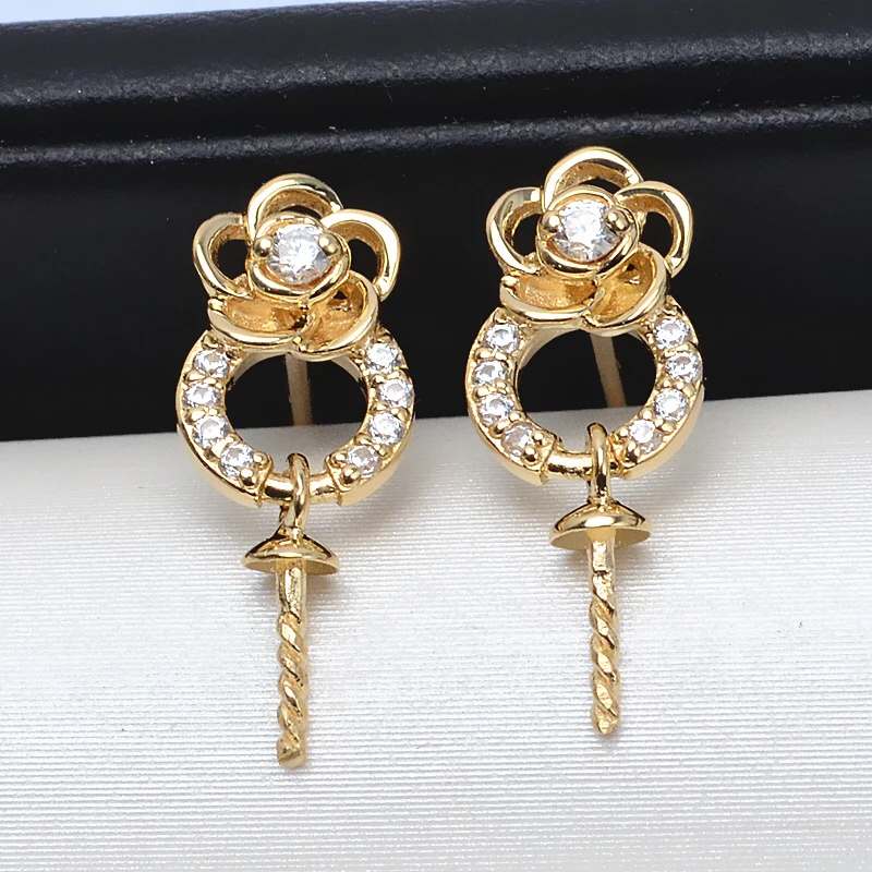 

Flower Genuine AU 750 18K Gold Earrings Mountings Findings Jewelry Settings Accessories Parts for Pearls Agate Coral Crystal