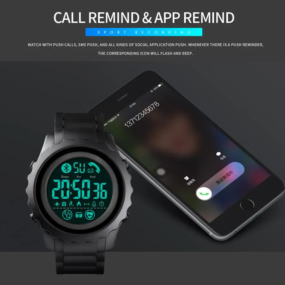 SKMEI Smart Watches Digital Men\'s Watch APP Remind Calorie Smartwatch Waterproof Bluetooth Electronic Watch For Android IOS