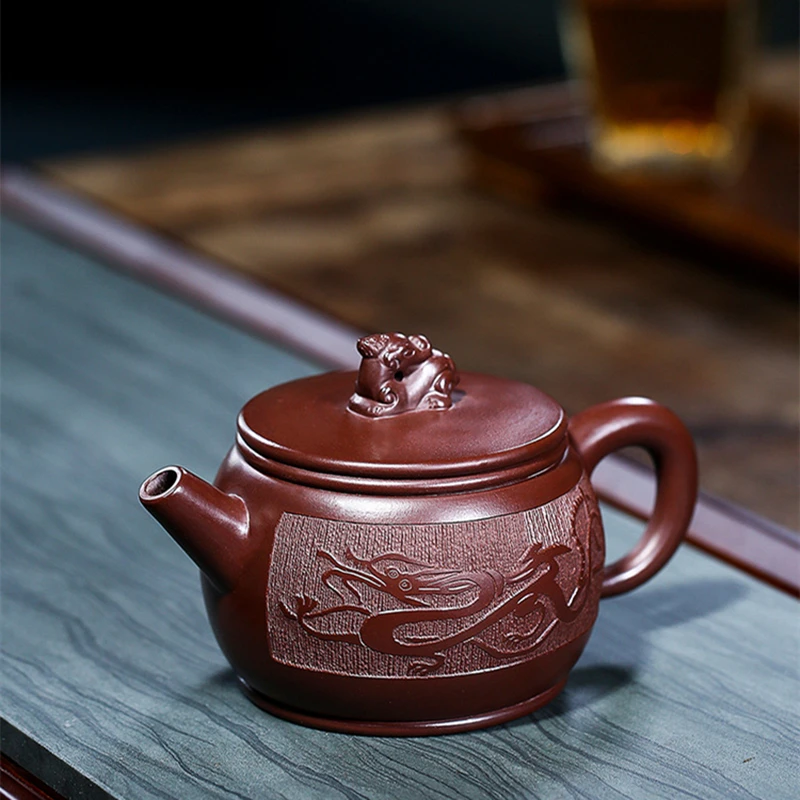 

on sales guaranteed real yixing zisha tea pot dragon carved relief big opening kungfu pot handmade master tea brewer pot China