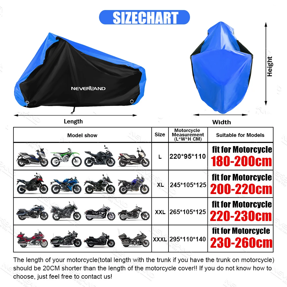 Motorcycle Cover Waterproof Outdoor Indoor Scooter Dirt Motor Bike Case Sun Rain Protector Rain UV Upgrade 210D Thickened3Layers