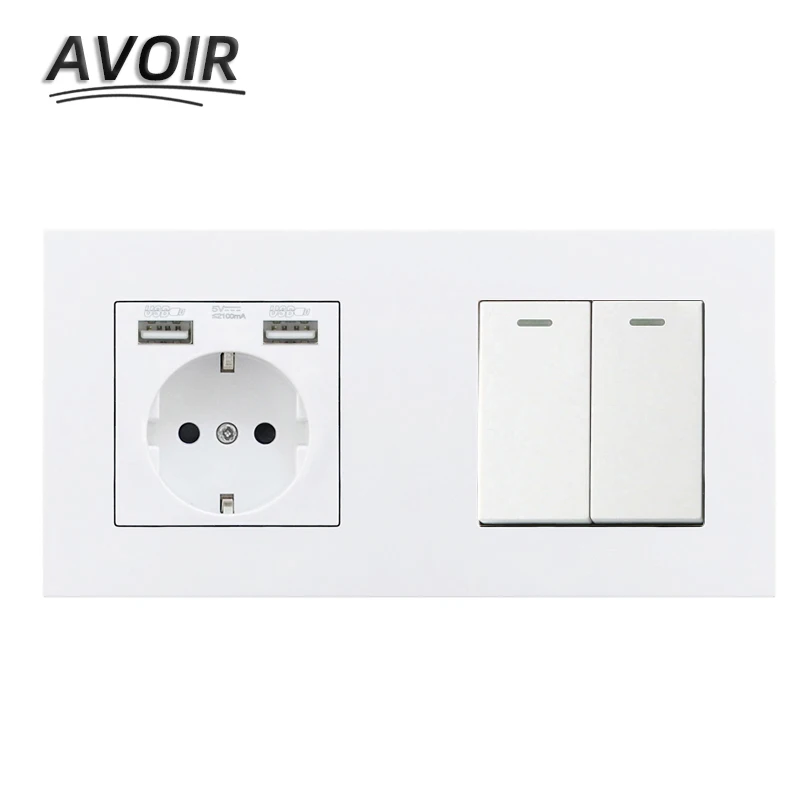 

Avoir DE EU RU Plug Power Double Socket Dual USB Port 1 2 3 4 Gang Lamp Light Switch Wall Socket Electrical Plastic Outlet