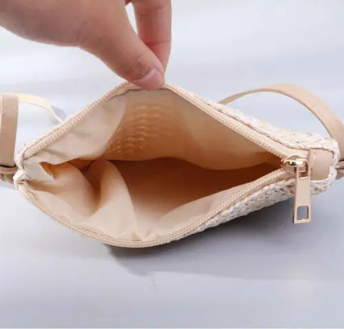 Eco-Friendly Solid Straw Woven Plait Small Bags  Sundries Messenger Holder Coin Card Comestic Travel Storage Bags