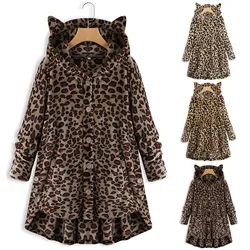 Oversize Autumn Winter Leopard Coat Cardigan Women Faux Fur Coat Women Warm Ladies Hooded Fur Jacket Female Plush Coat Outwear