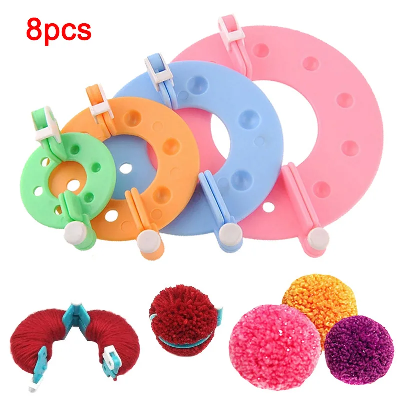 8 Pcs Pompom Maker Kit Knitting Crafts Different Sizes Plush Ball Making Tool CLH@8