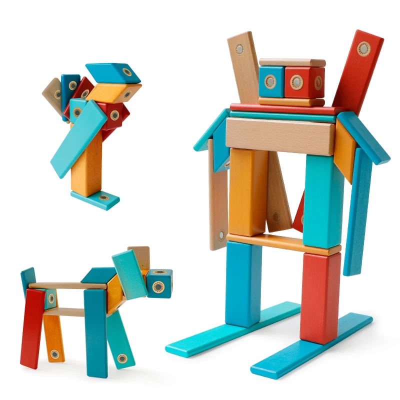 1Set di blocchi di legno magnetici giocattoli 24 pezzi di blocchi di legno Set di costruzioni per bambini giocattoli educativi Montessori per regali per bambini