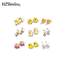 2021 New Baby Funny Yellow Duck Stud Earring Cute Animal Acrylic Resin Earrings Epoxy Handmade Jewelry Gifts Girl