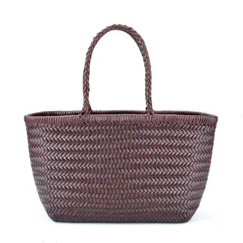 女士100%真皮編織單肩包,內含休閒編織袋,復古購物袋,牛皮手提包 10 最佳銷售 真皮編織包 - №2