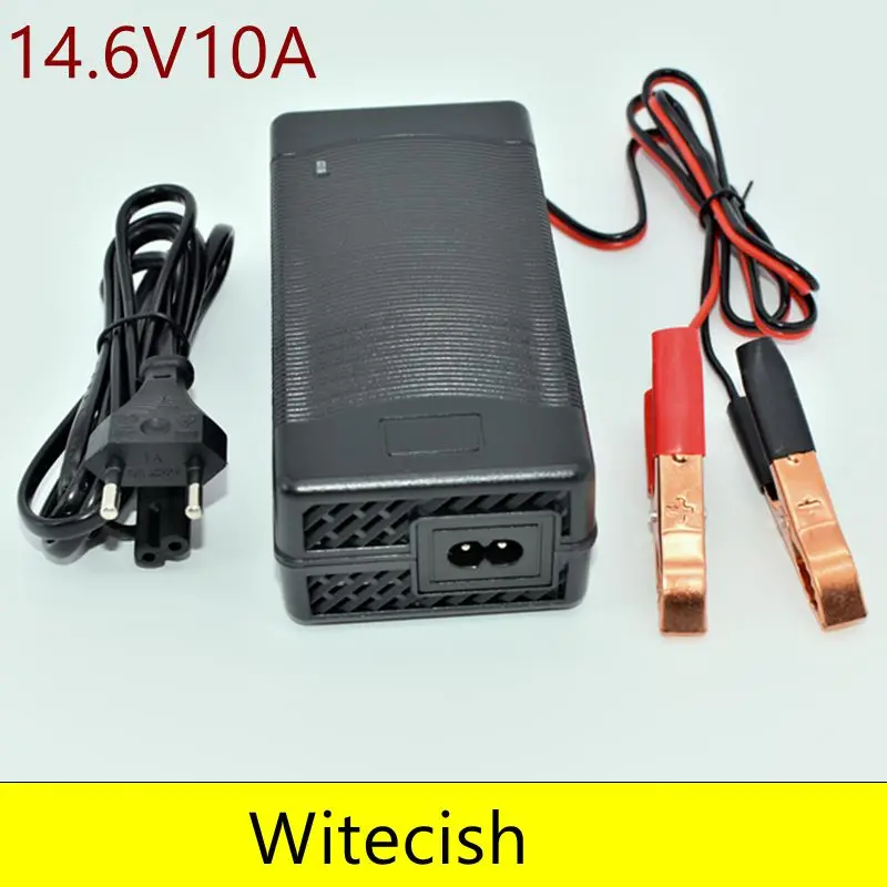 Witecish-cargador de batería Lifepo4 de 14,6 V, 10A12 para 12,6 V, 10A, con clips de carga, adaptador de CC, entrada 100-240V, cabezal de Clip