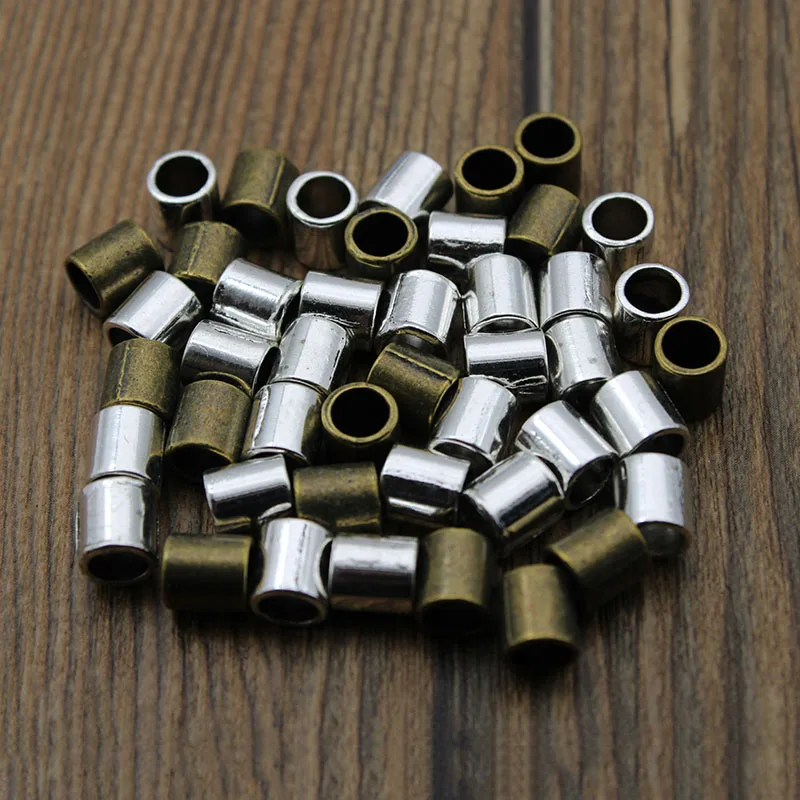 50pcs Tibetan Silver Tube Beads Metal Big Hole Spacer Beads for DIY Jewelry Making Charms Jewelry Findings