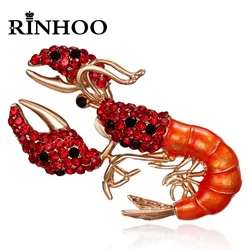 Rinhoo Vintage Rhinestone Shrimp Brooch Women Sparkling Animal Insect Lobster Badge Casual Party Banquet Brooch Lapel Pins Gifts