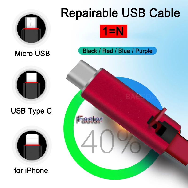 USB Type C Cable Renewable Micro USB Cable Smart Phone Charger Cord Tipo C Cables for Xiaomi Redmi Note 10 9 8 Pro Samsung A51