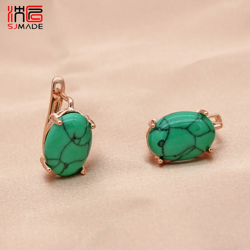 SHENJIANG New Fashion Egg Shape Natural Stone Dangle Earrings For Women Girl Wedding Party Lovely Jewelry Eardrop