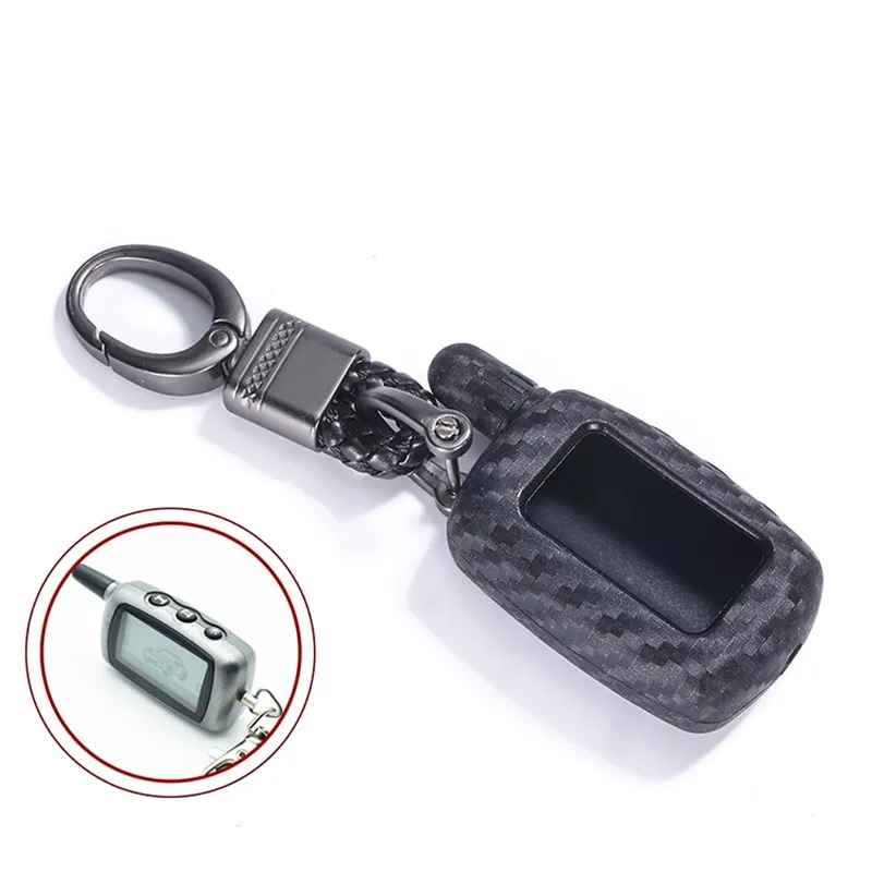 Carbon Silicone Key Case Skin For StarLine А4 A6 A8 A9 V5 24V Russian Two Way Car Alarm Keychain LCD Transmitter Remote Control